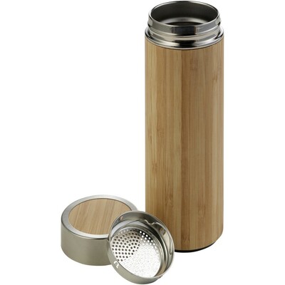 Thermosflasche aus Bambus 420 ml mit Sieb zum Auffangen des Bodensatzes