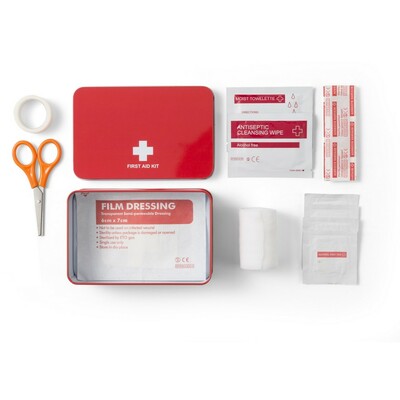 First aid kit in tin, 14 pcs