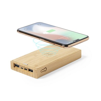 Bamboo wireless power bank 10000 mAh, wireless charger 5W, solar charger