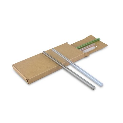 Ensemble de pailles en verre réutilisables B'RIGHT, 4 pièces, avec nettoyeur | Lea